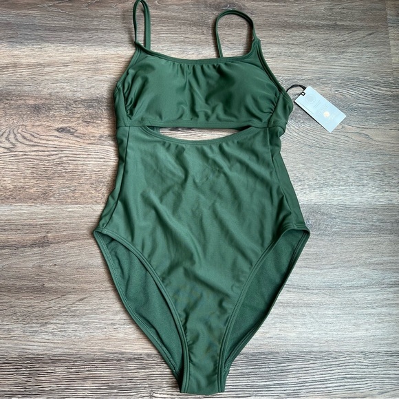 Women's Keyhole One Piece Swimsuit - Shade & Shore™ Dark Green XS - Picture 2 of 7